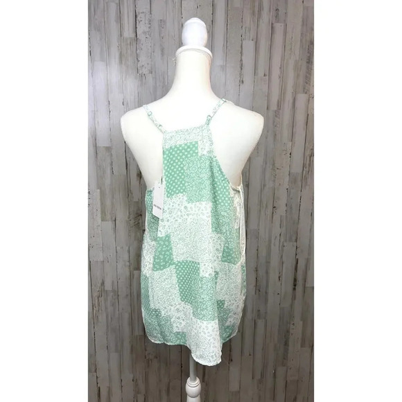 Heyson Women's Medium Floral Patchwork Tank Top Mint Green Sleeveless V-Neck - Picture 6 of 7
